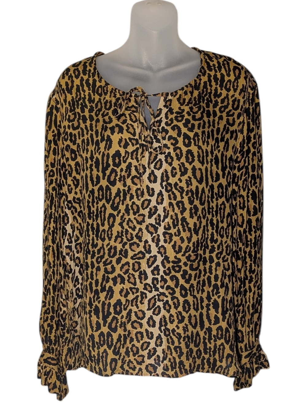 Bloomingdale's Now 100% Silk Oversized Size 8 Leopard-Print Tie-Neck Blouse